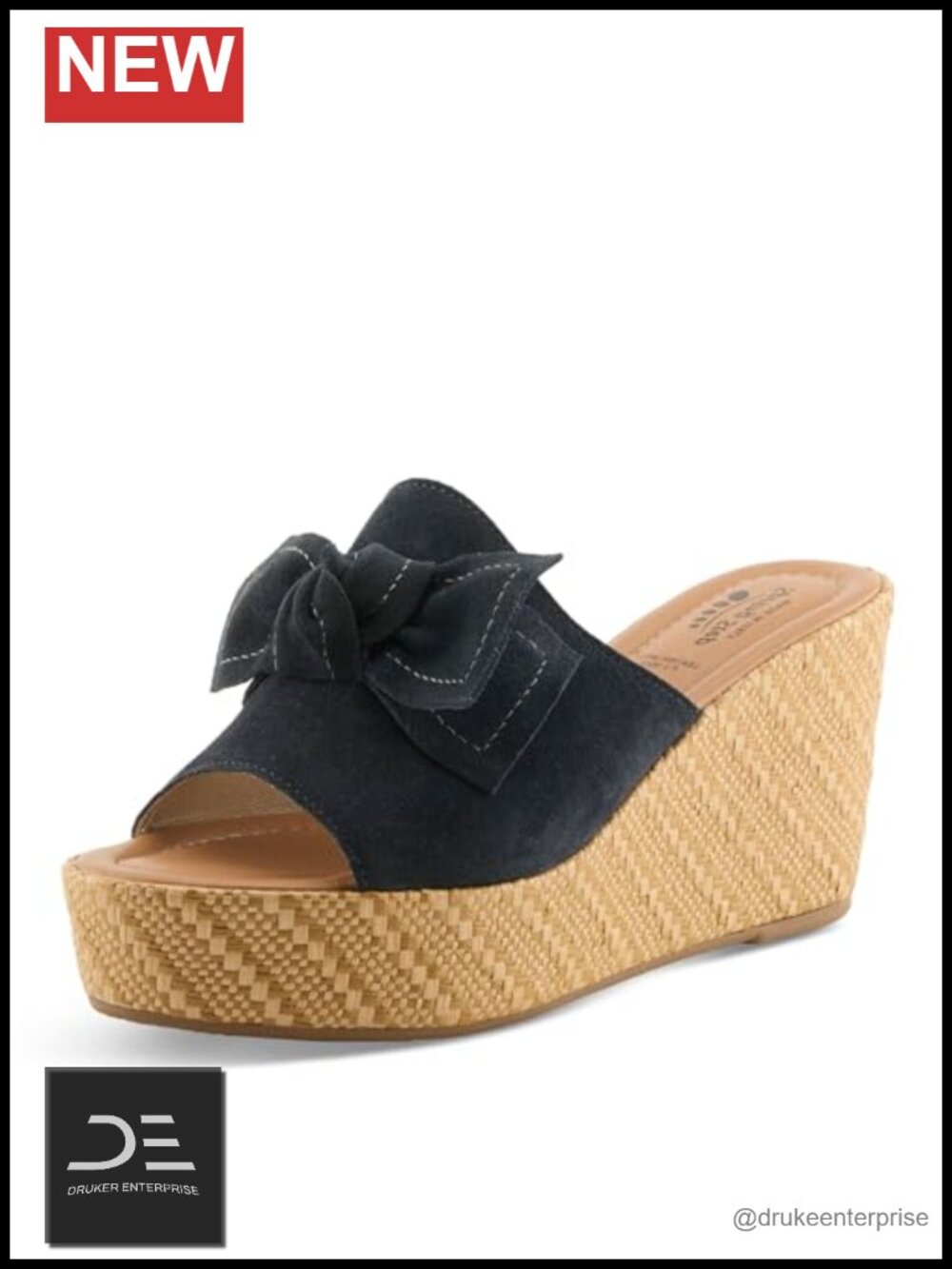Italian Suede Bow Wedge Platform Sandal Cushioned Slip-On